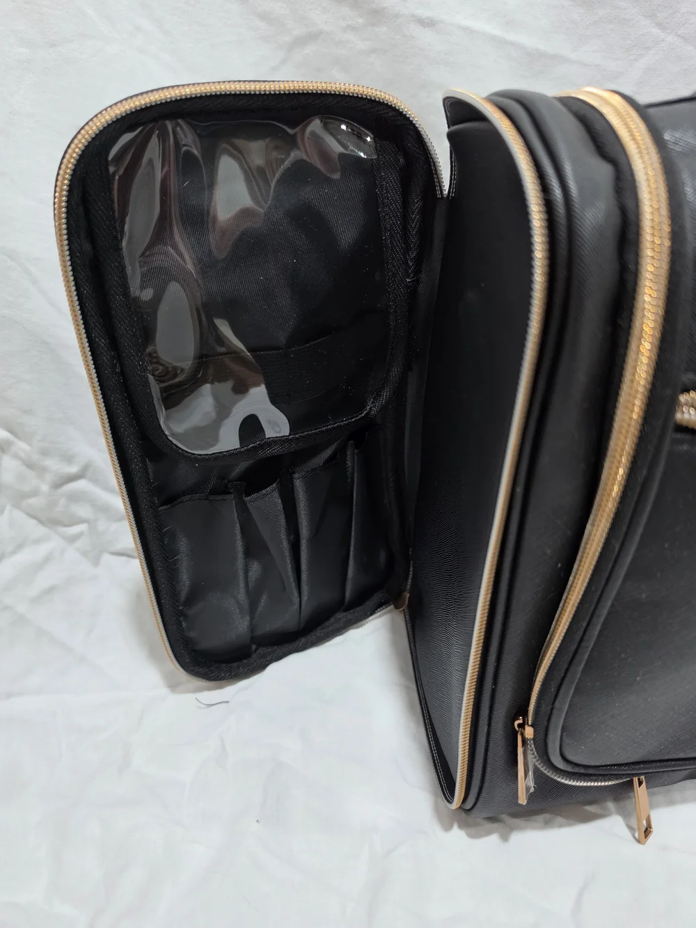 Black Travel Toiletry Bag with Gold Accents